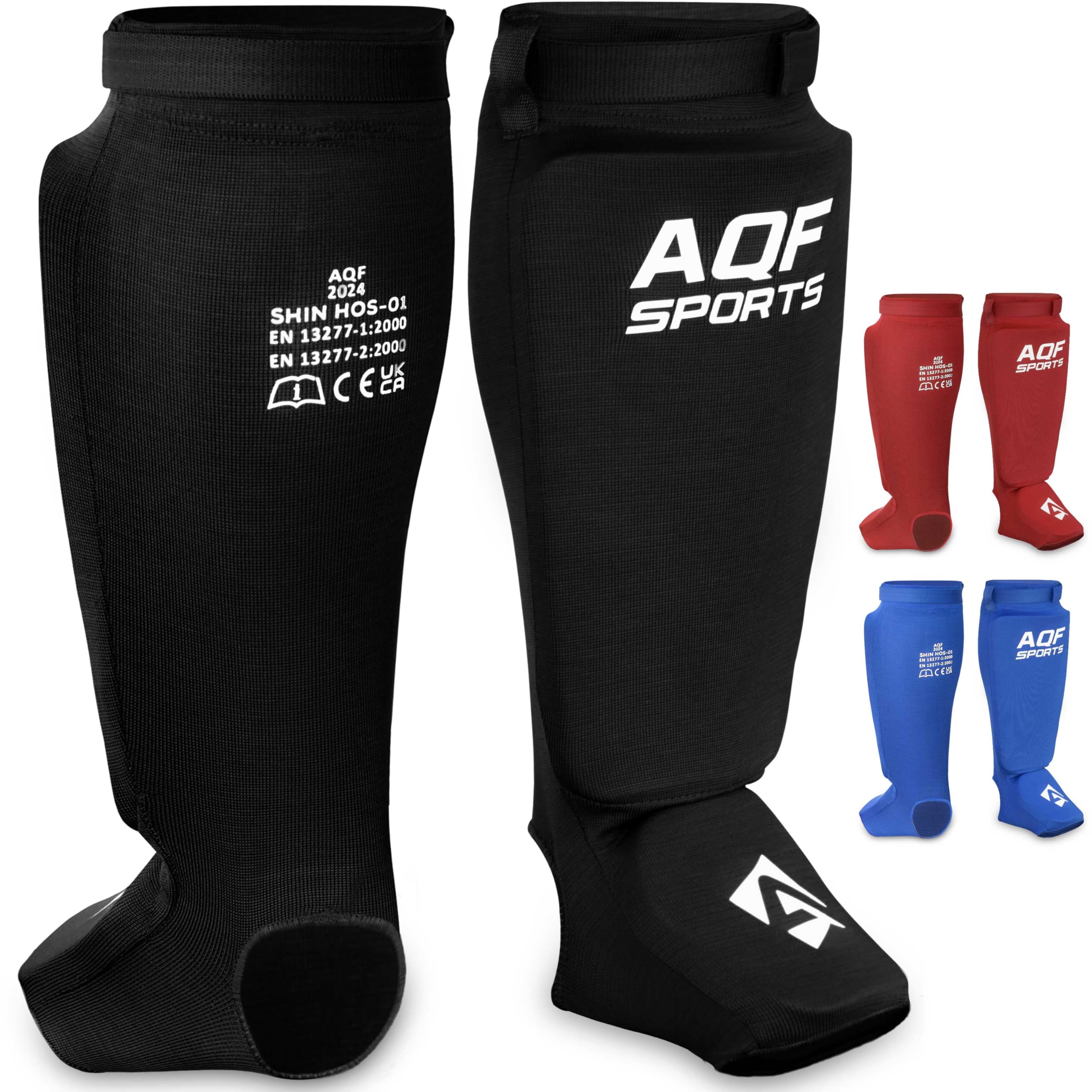 AQF Shin Guards Pad Kickboxing Muay Thai MMA Instep, EVA Padded Sparring Training Martial Arts Boxing Elasticated Leg Support Foot Protective Gear, karate CE UKCA SATRA Approved