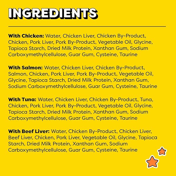 TEMPTATIONS CREAMY PUREE WITH BEEF LIVER, SALMON, CHICKEN, AND TUNA SQUEEZABLE LICKABLE WET CAT TREAT VARIETY PACK, 0.42 OZ. TUBES, PACK OF 48