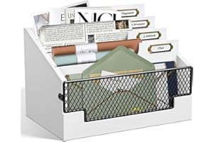 ANRXNCY Mail Organizer Letter Sorter for Counter, Mail Holder Desktop File Organizer Holder, Countertop Desk Office Accessories Organizer for File Letter Paper Folder, White Wooden Desk Organizer