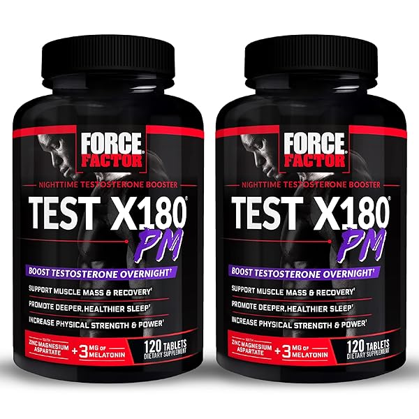 FORCE FACTOR TEST X180 PM, 2-PACK, TESTOSTERONE BOOSTER FOR MEN, OVERNIGHT TESTOSTERONE SUPPLEMENT TO BUILD MUSCLE, INCREASE STRENGTH, AND PROMOTE DEEPER, HEALTHIER SLEEP AND RECOVERY, 240 TABLETS