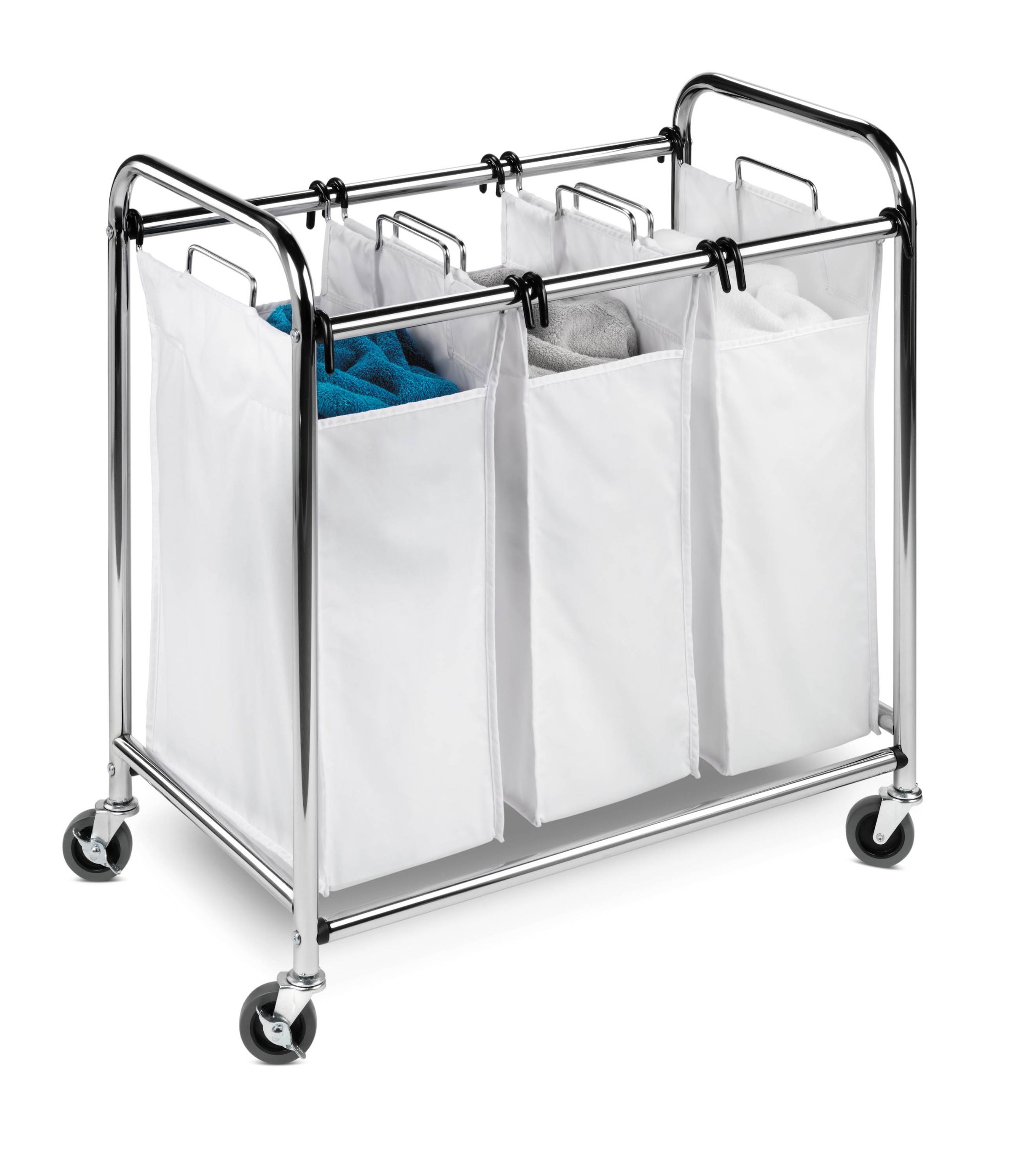 Honey-Can-Do SRT-01235 Heavy-Duty Triple Laundry Sorter, Chrome/White