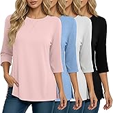 Xaatren 4 Pack 3/4 Sleeve Tunic Tops for Women Side Slit T Shirts Round Neck Loose Fit Casual Basic Tunics Wear with Leggings