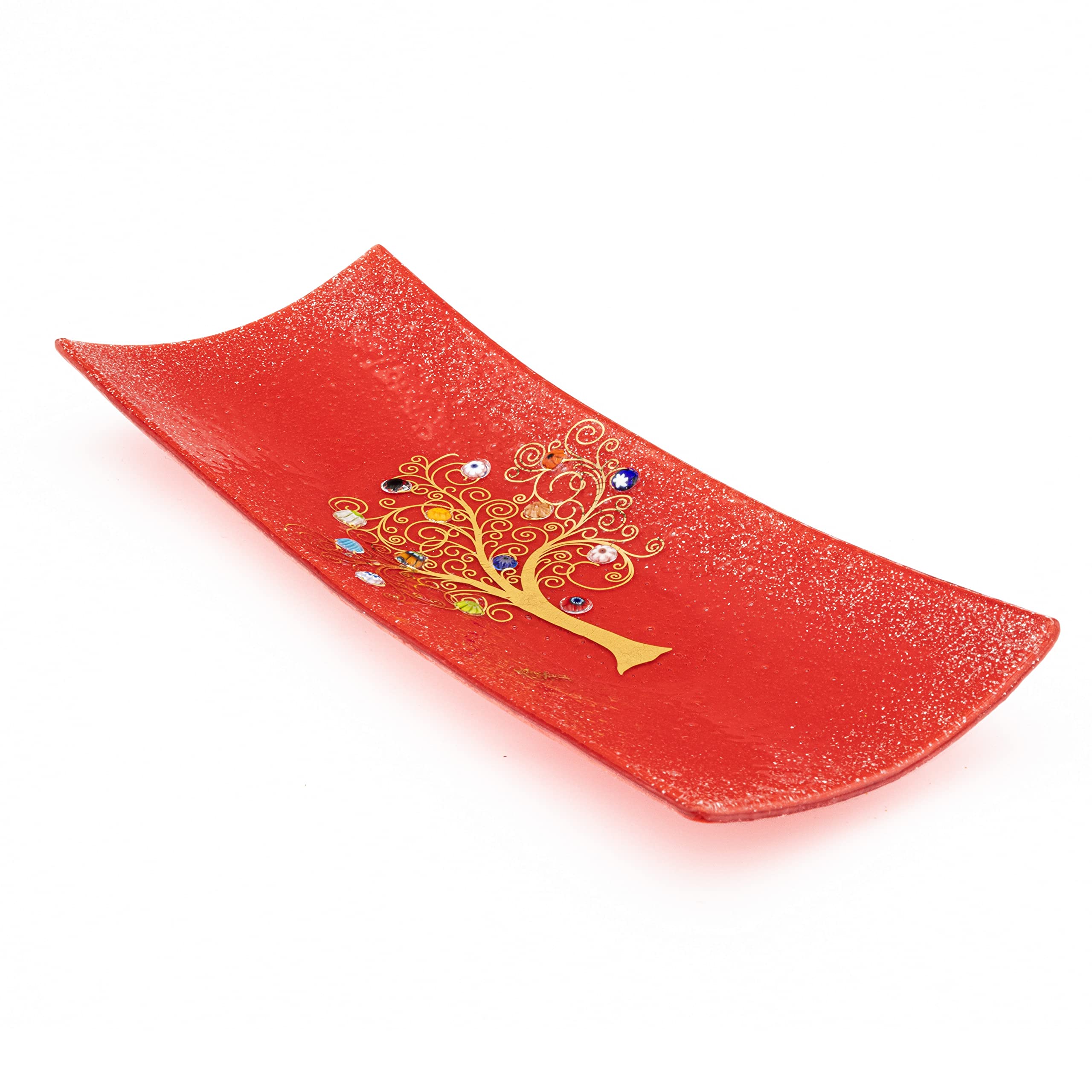 Sospiri Venezia - Murano Glass Decorative Bowl, Tree of Life Design, Handmade in Italy, Murrine & Gold Leaf Accents, Elegant Gift Idea, 11.8 x 5.1 in