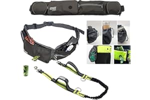 TAKSIN The Ultimate Hands Free Dog Leash System for Walking Running Hiking Training, Reflective Bungee Leash, Treat Holder, Poop Bag Dispenser for Small Medium Large Dogs (Grey Deluxe Pack)