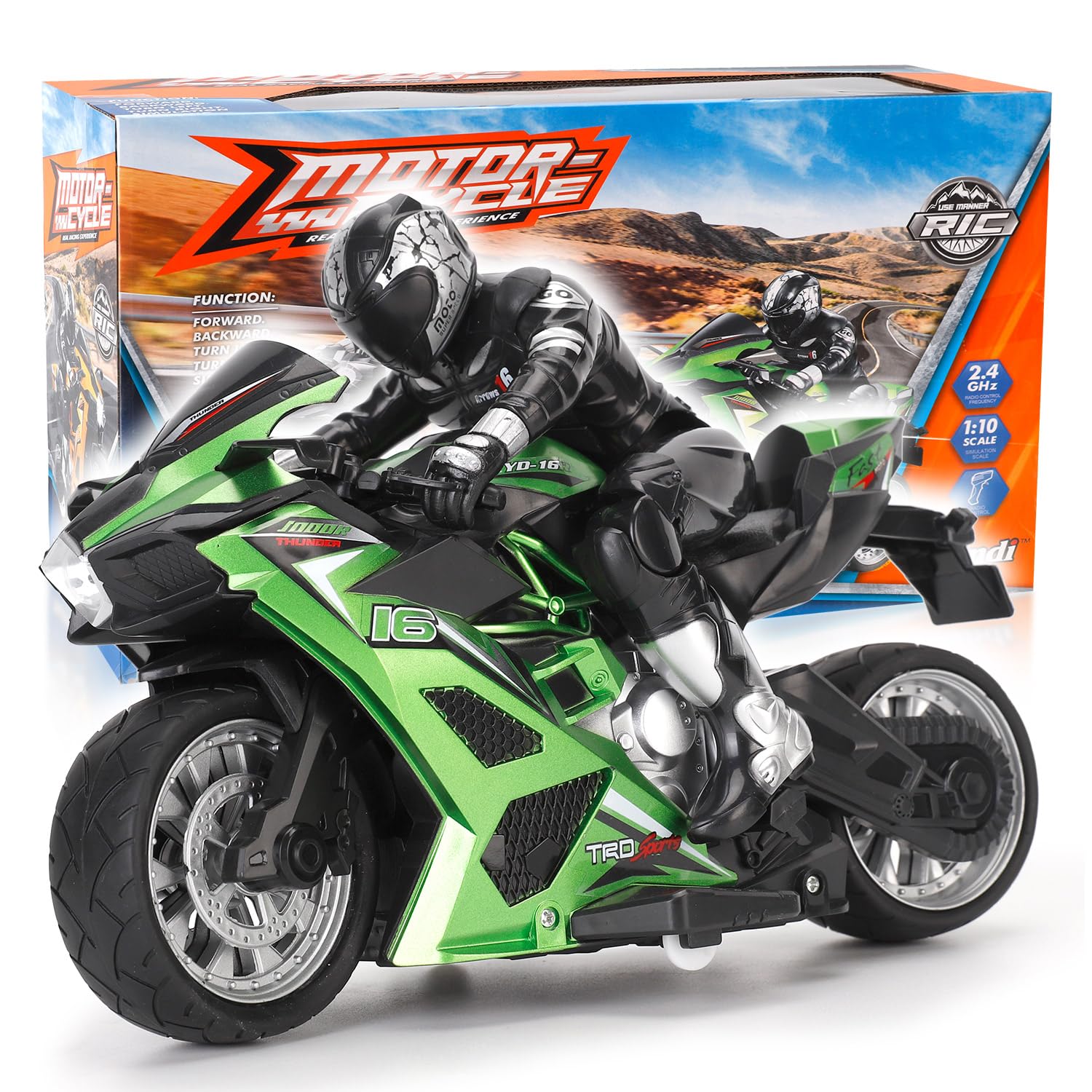 Photo 1 of **UNTESTED**
Liberty Imports 2.4G RC Remote Control Stunt Motorcycle with Riding Figure, 1:10 Scale High Speed Cross Country 360 Degree Rotation Drift Shockproof Racing Motorbike (Green)