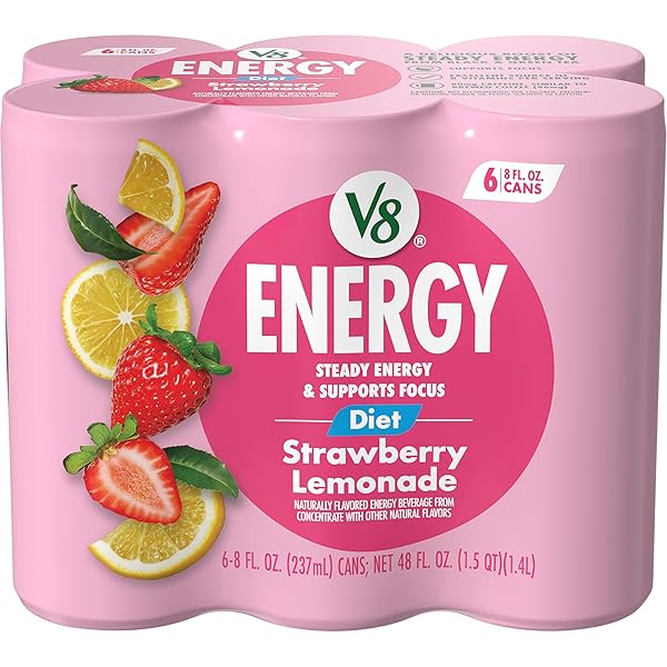 V8 ENERGY DIET STRAWBERRY LEMONADE JUICE ENERGY DRINK, 8 FL OZ CAN (6 PACK)