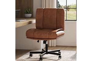 Criss Cross Chair Legged with Wheels, Armless Office Swivel Desk Chair with Comfy PU-Leather and Adjustable Back and Height f