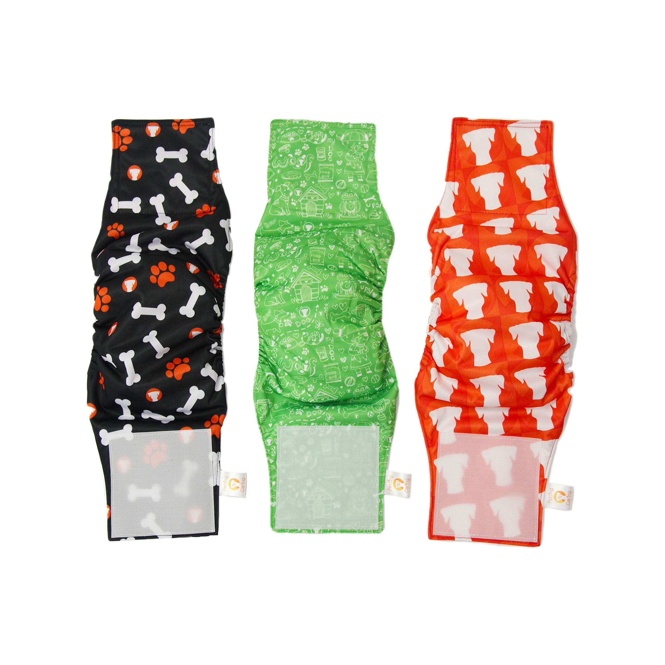 PETTING IS CARING Dog Diapers for Male Dogs 3 PACK - Reusable Male Dog Nappies Durable Washable Dog Wraps Belly Bands Training Travel - pet puppy panties incontinence pants sanitary training pads wrap