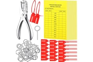 Chunful Monthly Fire Extinguisher Inspection Tags Set (151 Pieces) - 50 Tags, 50 Tamper Seals, 50 Pins, 1 Hole Puncher - Yell