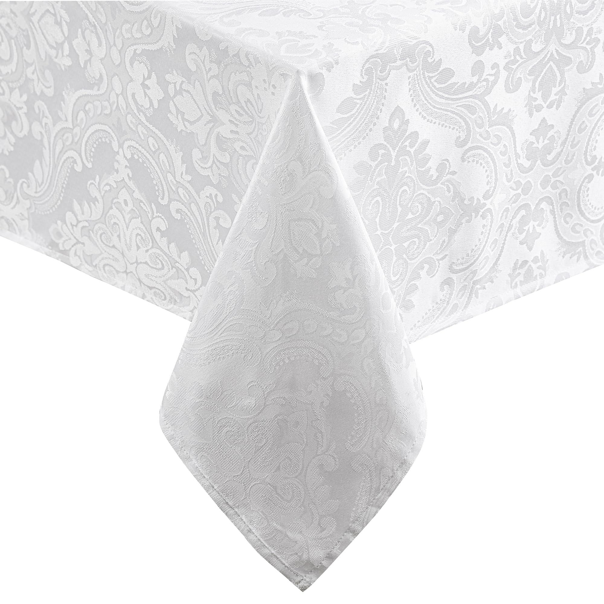 Elrene Damask Tablecloth, Polyester, White, 60" x 84" Oblong/Rectangle