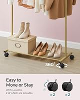 Songmics Clothes Rack on Wheels 91 cm Long with Shelf Gold HSR025A01 view 5