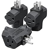 K KASONIC 3 Outlet Grounding Adapter, Heavy Duty Plug Extender 3 Pack Black | 3 Outlet Power Splitter, Grounded 3-Prong Plug, Compact Space-Saving Plug Extender for Home, Office &amp; Workshop