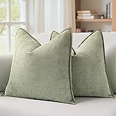 MIULEE Pack of 2 Sage Green Decorative Pillow Covers 24x24 Inch Soft Chenille Luxurious Couch Throw Pillows Farmhouse Cushion Covers Euro Shams Elegant Design for Sofa Bed Living Room Spring Decor