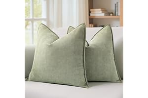 MIULEE Pack of 2 Sage Green Decorative Pillow Covers 20x20 Inch Soft Chenille Luxurious Couch Throw Pillows Farmhouse Cushion Covers with Elegant Design for Sofa Bedroom Living Room Spring Home Decor