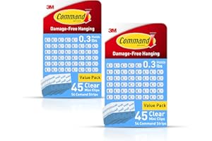 Command Indoor Mini Light Clips, Damage Free Hanging Christmas Light Clips, Mini Wall Clips for Hanging Indoor Christmas Decorations, Lights and Cables, 90 Clear Clips and 108 Strips