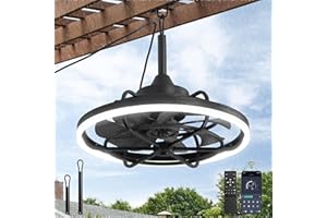 Fanbulous Outdoor Ceiling Fans with Light for Patios, 20" Weatherproof Plug in Ceiling Fan, Gazebo Fan Remote&APP Control, 3CCT Dimmable,Caged Ceiling Fan with Hanging Hook for Porch, Pergola,Canopy