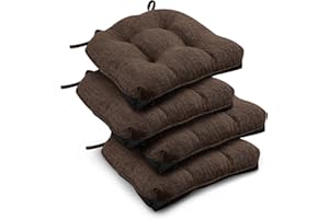 downluxe Indoor Chair Cushions for Dining Chairs, Tufted Overstuffed Textured Memory Foam Kitchen Chair Pads with Ties and No