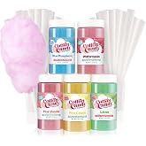 Cotton Candy Express Floss Sugar Variety Pack with 5 - 11oz Plastic Jars of Lime, Watermelon, Pina Colada, Blue Raspberry, Pink Vanilla Flossing Sugars Plus 50 Paper Cotton Candy Cones