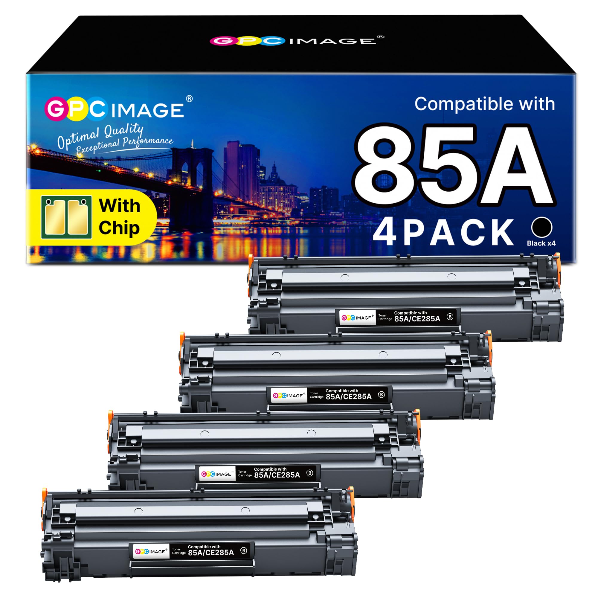 GPC Image 85A CE285A Toner Compatible for HP 85A Black Toner Cartridge for P1102W P1102 P1100 P1106 M1136 M1130 M1132 M1134 M1212 M1212NF M1213NF M1132MFP M1217NFW M1134MFP M1136MFP (Black, 4-Pack)