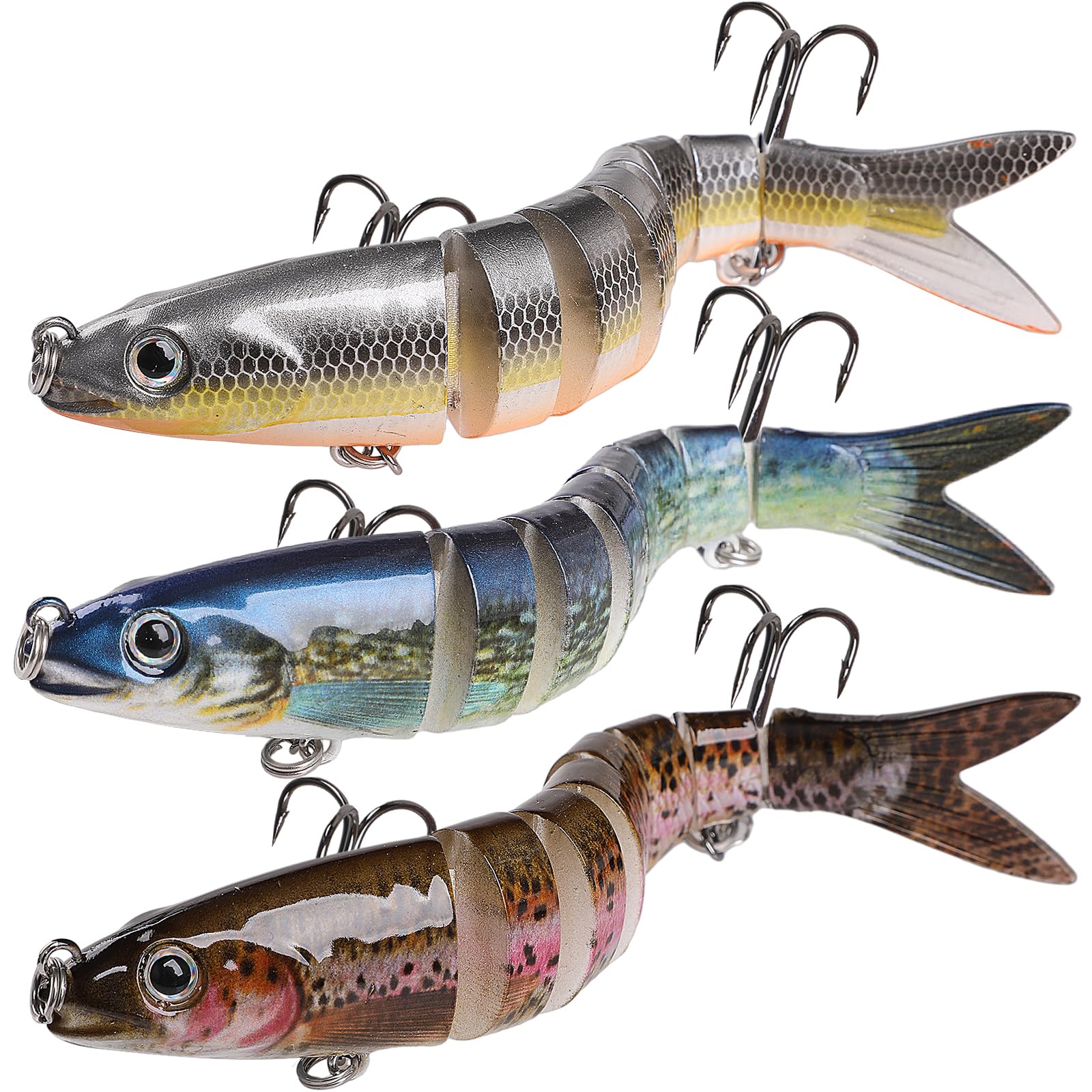 GeeRic Sea Fishing Lures - Multi Jointed Swimbaits & Bionic Swimming Lures Tackle Kit for Bass, Perch, Trout, Pike