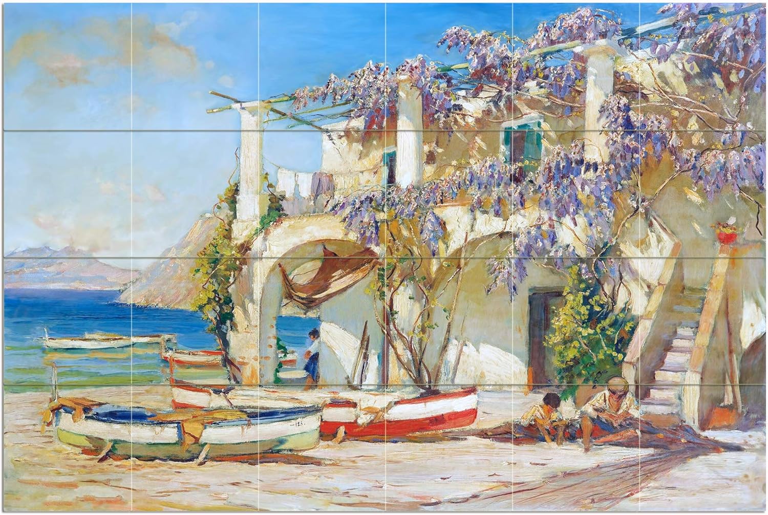 Capri by C. Westchiloff Sea Boats Tile Mural Kitchen Backsplash Marble Ceramic - Picture 24 of 27