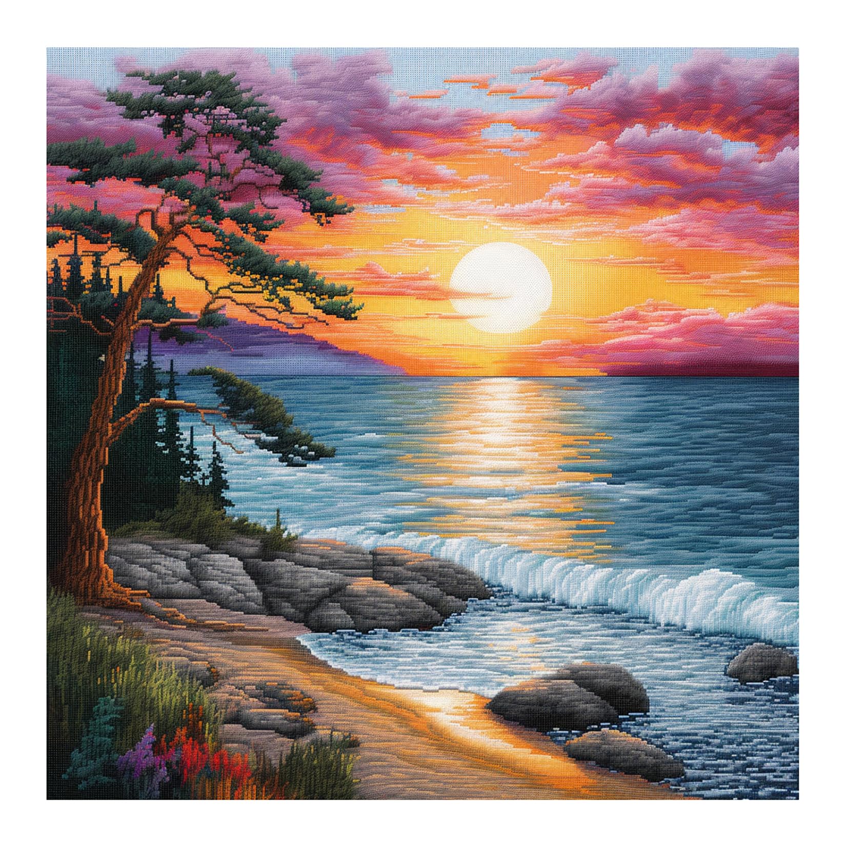 cukol cukol 11ct Cross Stitch, 11 Count Counted Stamped Pre Printed Cross Stitch Embroidery Kits for Adults Beginners Starter Advanced Easy Crossstitch Seaside Landscape Patterns Set Wall Decor 40x40 — image 1