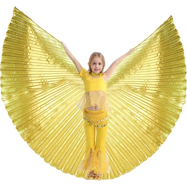 Leemiman Alas De Baile De 360 Grados Para Niñas – Alas Doradas Con Palos, Largas De 100 Cm, Perfectas Para Danza Del Vientre Y Actuaciones Escénicas