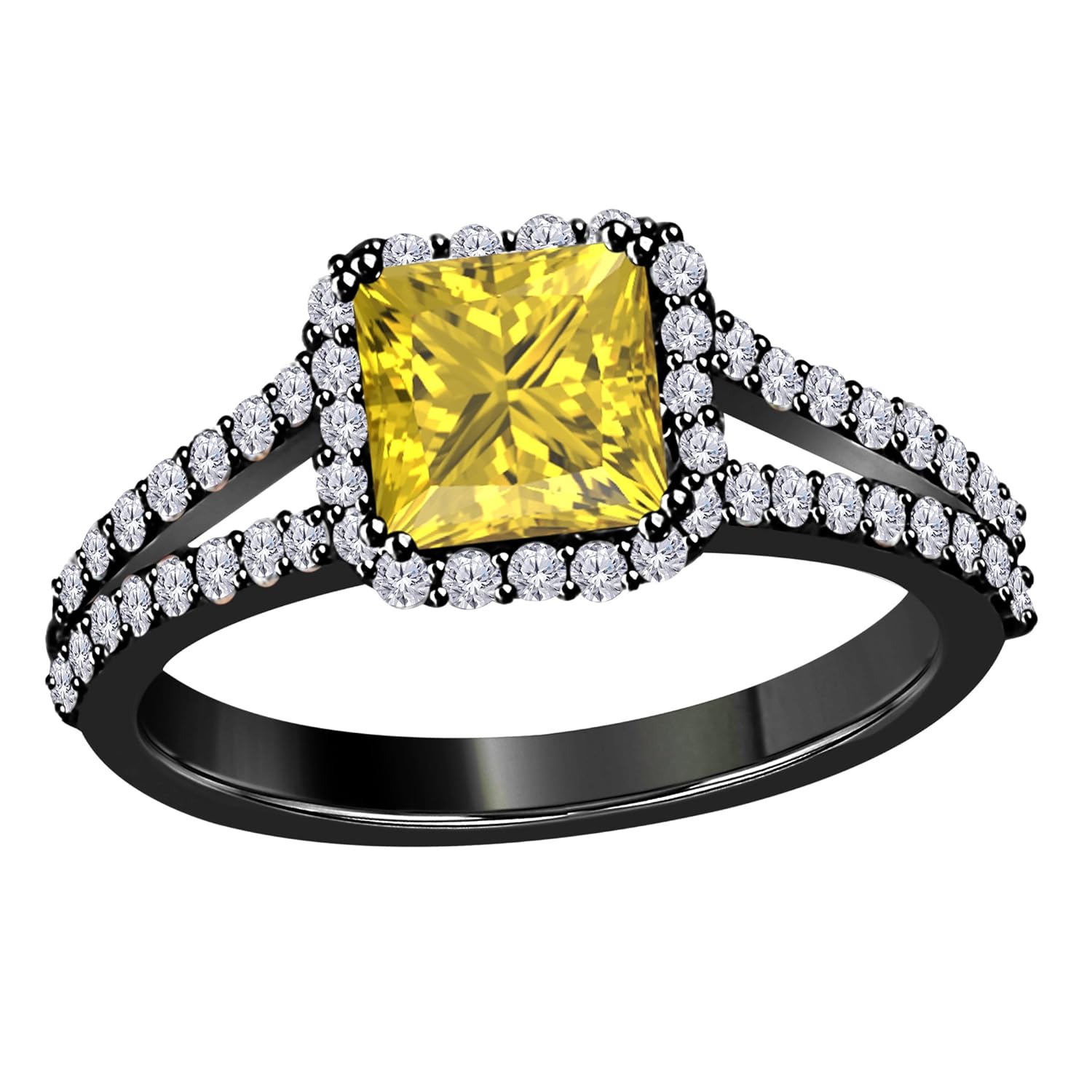 Exclusive 2 00 Ct Princess Cut Halo Pave Eternity Lab Created Yellow Sapphire White Cz Twist Shank Engagement Ring In 14k Black Gold Plated Size 4 12 18 Store Fatsrestaurants Com