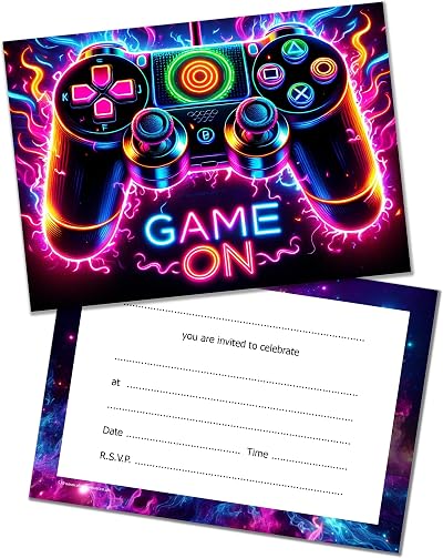 Olivia Samuel Gaming Party Invitations 40 Pack Neon Colour Invites with