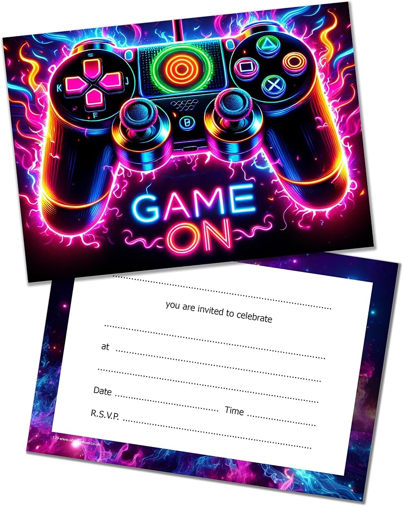 Olivia Samuel Gaming Party Invitations 40 Pack Neon Colour Invites with