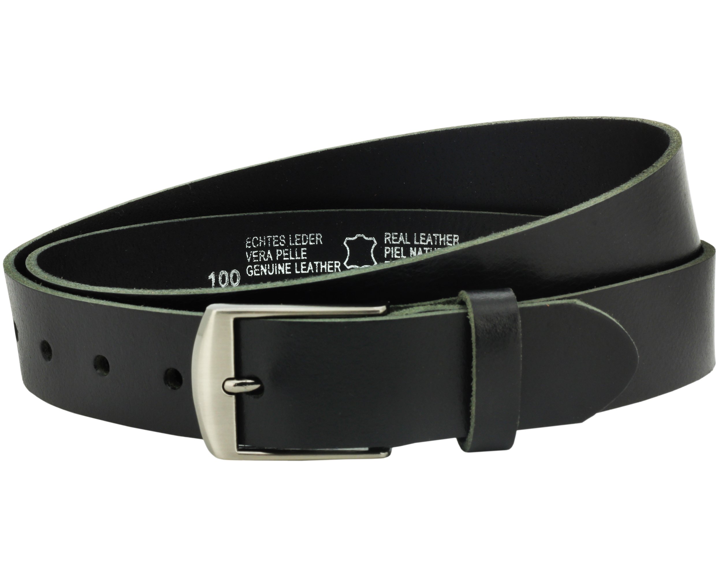 Ledergürtel aus Büffelleder, Made in Germany, schwarz, ca. 35mm breit und ca. 3-4mm stark, kürzbar, Gürtel, Vollledergürtel, Jeansgürtel, Herrengürtel, Damengürtel, Vascavi (125 cm Gesamtlänge 135 cm) 2