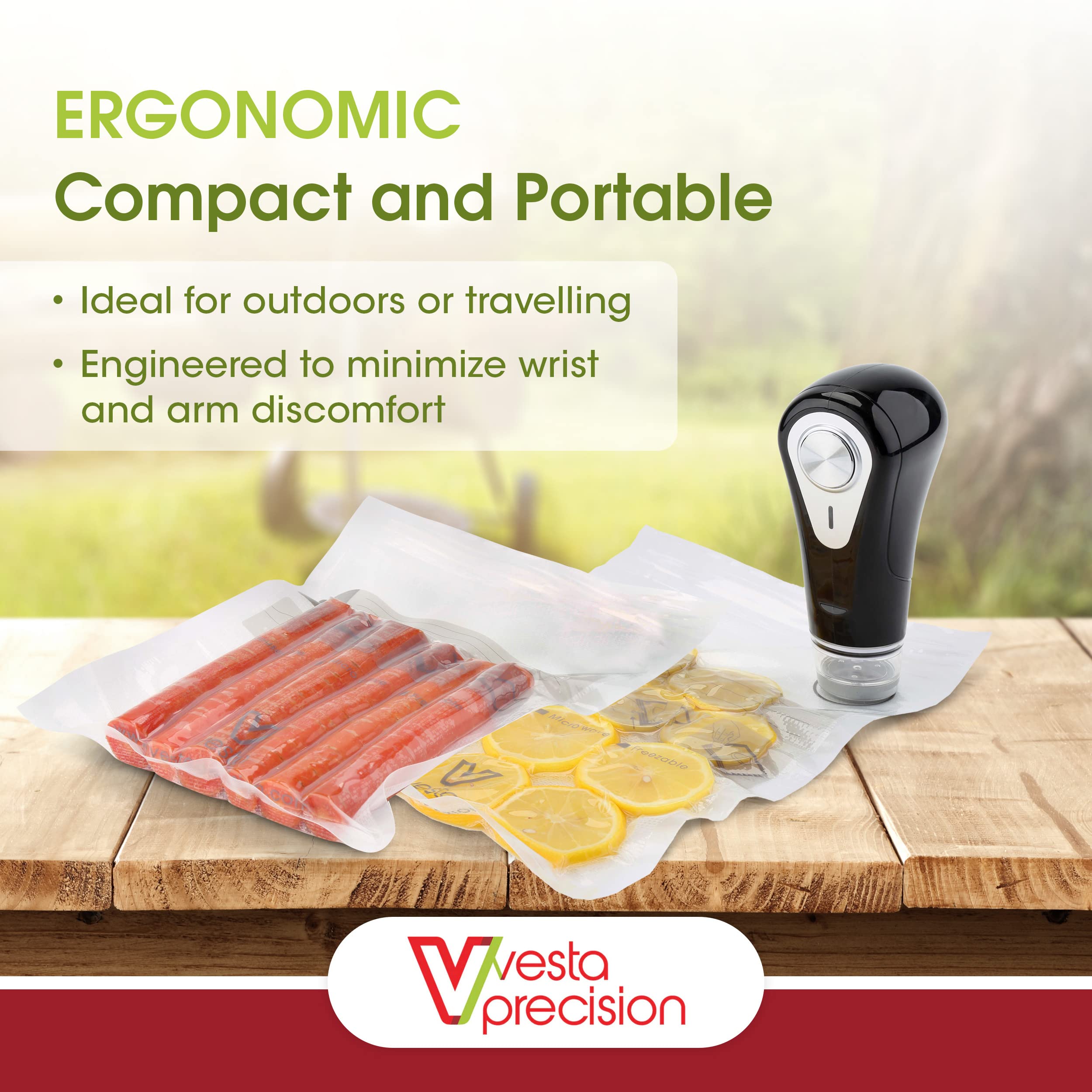 Vesta Precision Manual Electric Vacuum Sealer with 10 Food Packaging Bags Included | USB Rechargeable | Colour: Black