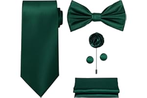 TIE G U STYLE TIE G 5pcs Tie Set in WHITE OR BLACK GIFT BOX: Solid Color Necktie, Satin Bow Tie, Pocket Square, Lapel, Cuff Links