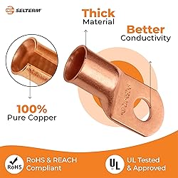 SELTERM 2pcs 250 MCM 1/2" Stud Copper Wire