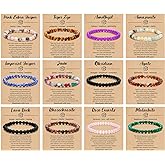 BOMAIL 12PCS 6MM Gemstones Beaded Bracelet for Women Healing Crystal Stone Bracelets Round Beads Semi-Precious Stretch Bracelet Set Unisex Jewelry