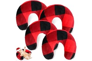 Sweetude 4 Pcs Christmas Pillows for Cats Puppy Bed Soft Fluffy Pet Calming Toy Half Donut U Shaped Pet Neck Pillow Training Toy Joint Relief Cervical Protection(Christmas Red Plaid,Medium)