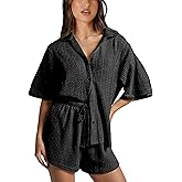 IQSQSQ 2 Piece Crochet Swimsuit Cover Ups for Women Hollow Out Knit Half Sleeve Tops Shorts Sets