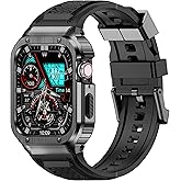 Deczone Band with Stainless Steel Case Compatible with Apple Watch Series 11 10 46mm Band, iwatch Bands Rugged Metal Protective Cover for Men (Grey)