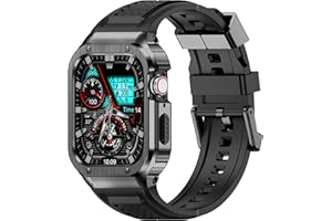 Deczone Band with Stainless Steel Case Compatible with Apple Watch Series 11 10 42mm Band, iwatch Bands Rugged Metal Protective Cover for Men (Grey)