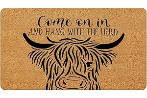 Funny Welcome Mats Outdoor - Highland Cow Decor Front Door Mat Outdoor Entrance, Come on in and Hang with The Herd Welcome Ma
