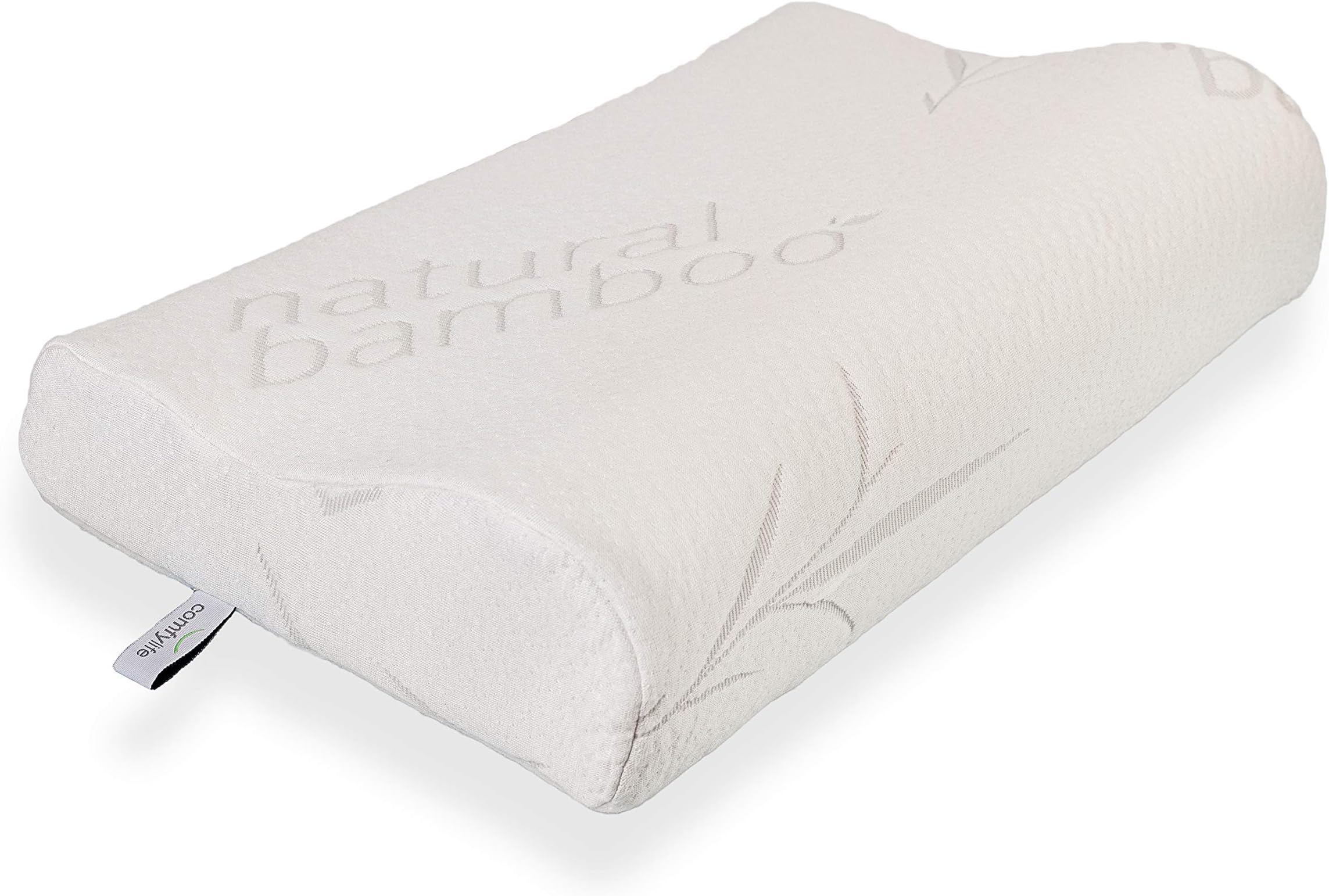 Hypoallergenic Bamboo Memory Foam Contour Pillow - Antimicrobial Dust Mite Resistant A Firm Flexible Therapeutic Posturepedic Pillow for Sound Sleep and Reduced Neck and Shoulder Pain (24 x 16 in)