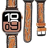 Merbaa Leather Watch Strap Band Compatible with Apple Watch Band 42/43/44/45mm Unisex, Boho Western Designer Hand Tooled Cow Hide Leather Strap for iWatch Series 10 9 8 7 6 5 4 3 2 1 SE