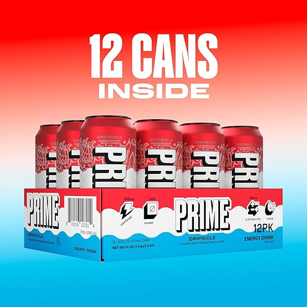PRIME ENERGY DRIPSCICLE, SUGAR FREE ENERGY DRINK, 200MG CAFFEINE AND 355MG OF ELECTROLYTES FOR HYDRATION, LOW CALORIE, VEGAN, GLUTEN FREE, 16 FLUID OUNCE, 12 PACK