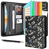 Leathario Portfolio Binder, Includes 5 Folder Index Dividers and 3 Notepads, 3-Ring Folder Organizer, Padfolio with Zipper, Vegan Leather Tablet Sleeve, Business Office Conference Clipboards