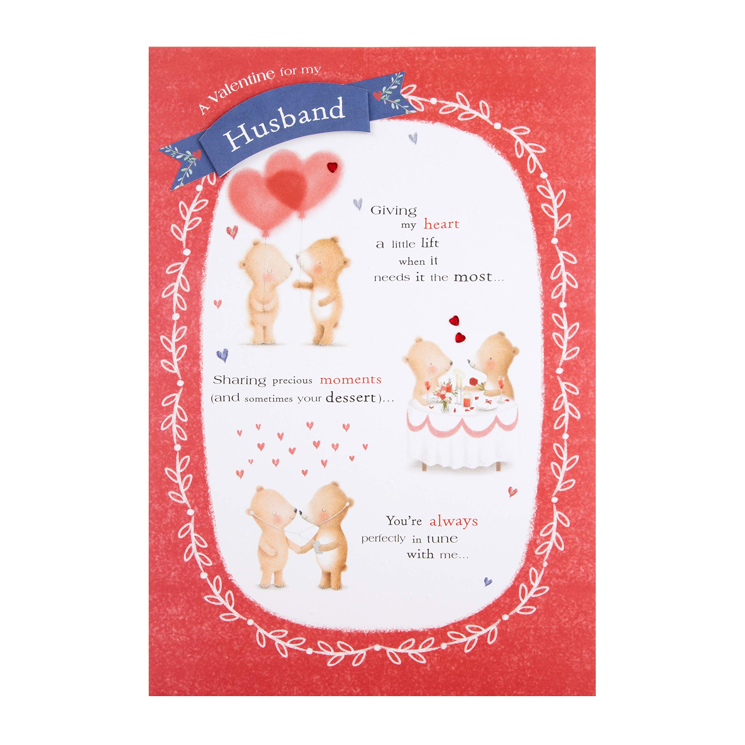 Hallmark Valentines Day Card for Husband, Cute Bear Couple with Verse Design, Red
