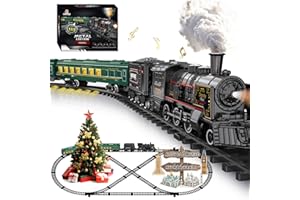Electric Train Sets for Kids Metal Alloy Christmas Train Toys Steam Locomotive, Glowing Passenger Carriages, Luxury Tracks, L