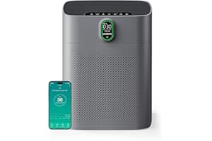 MORENTO Smart Air Purifier for home Large Rooms up to 1076 ft², Wi-Fi and Alexa compatible, PM2.5 Air Quality Display, Auto Mode, Quiet Mode 24dB, HEPA Filter Removes Dust, Pollen, Smoke (Gray)
