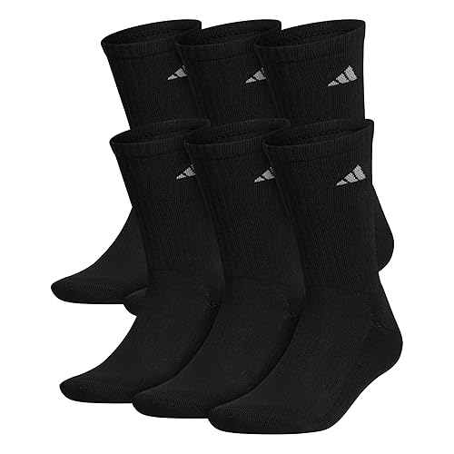 adidas Men's Athletic Cushioned 6-Pack Crew, Cushioned Crew Socks with Arch Compression for a Secure Fit