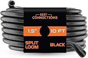BEST CONNECTIONS (1.5" x 10 ft) Split Wire Loom Flex-Guard Convoluted Tubing Protective Split Cable Sleeves for Automotive Home Industrial Electrical Wires Chemical Resistant Conduit Black