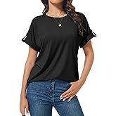 MAXTOOA Womens Short Sleeve Summer Tops Crew Neck Casual Loose Fit Shirts 2025 Trendy Blouses Basic Tee Valentine's Day Gifts